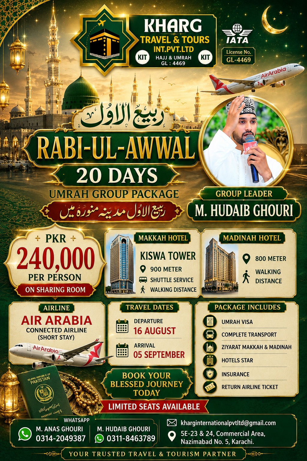 20 Days Umrah Package including accommodation and travel